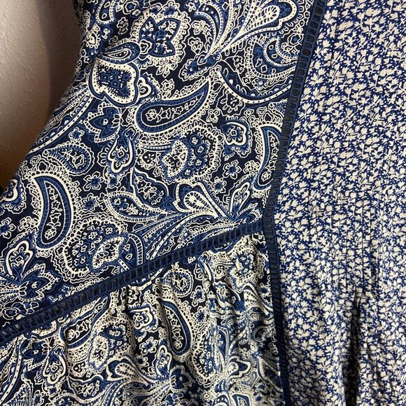 Mystree Size Large Blouse Top Paisley Reto Hippie Fairy Lace Blue Long Sleeve - Picture 6 of 7
